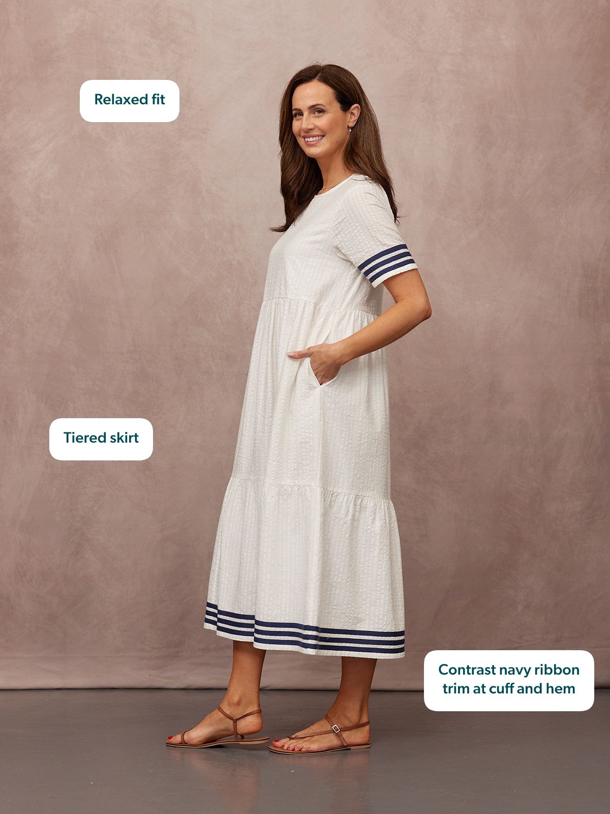 Fiona Tiered Dress - White & Navy