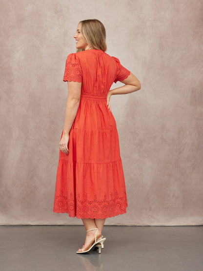 Georgie Cotton Summer Dress - Red