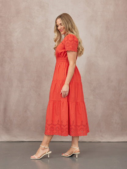 Georgie Cotton Summer Dress - Red