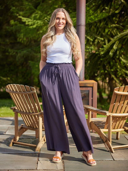 Celia Crinkle Trouser - Washed Navy