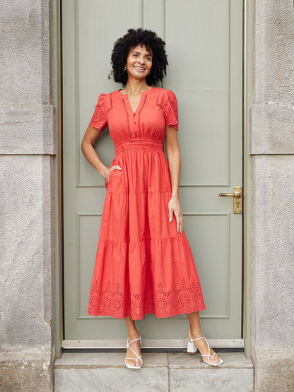 Georgie Cotton Summer Dress - Red