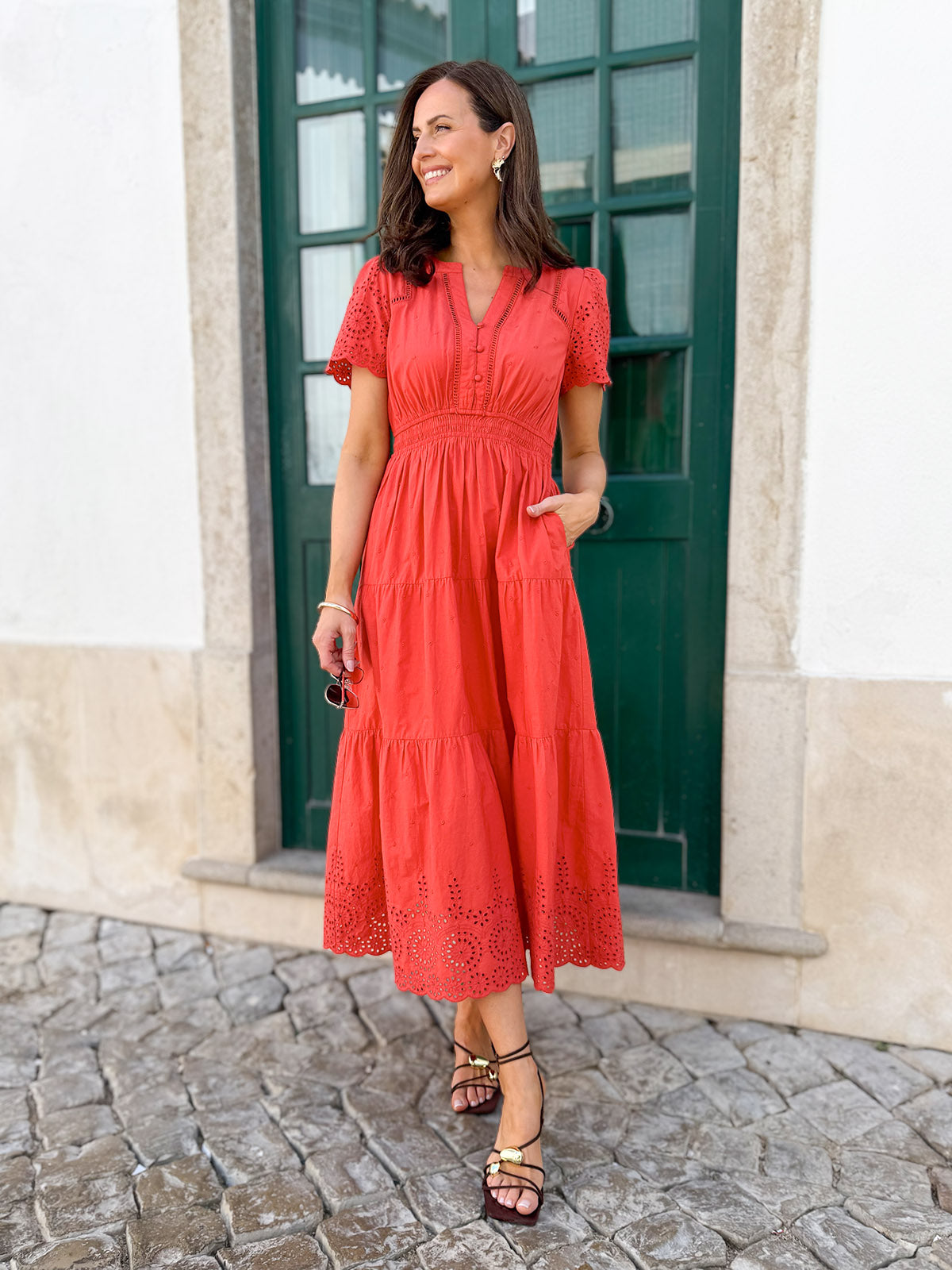 Georgie Cotton Summer Dress - Red