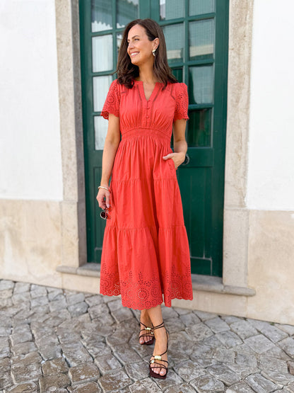 Georgie Cotton Summer Dress - Red