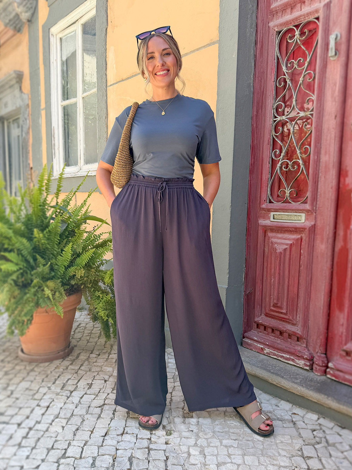 Celia Crinkle Trouser - Washed Navy