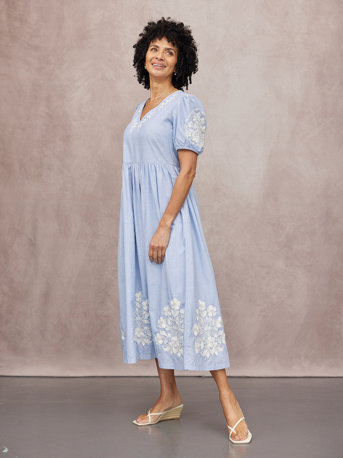 Lola Embroidered Relaxed Dress - Blue & White
