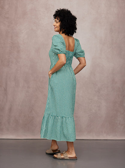 Judy Square Neck Dress - Green Gingham