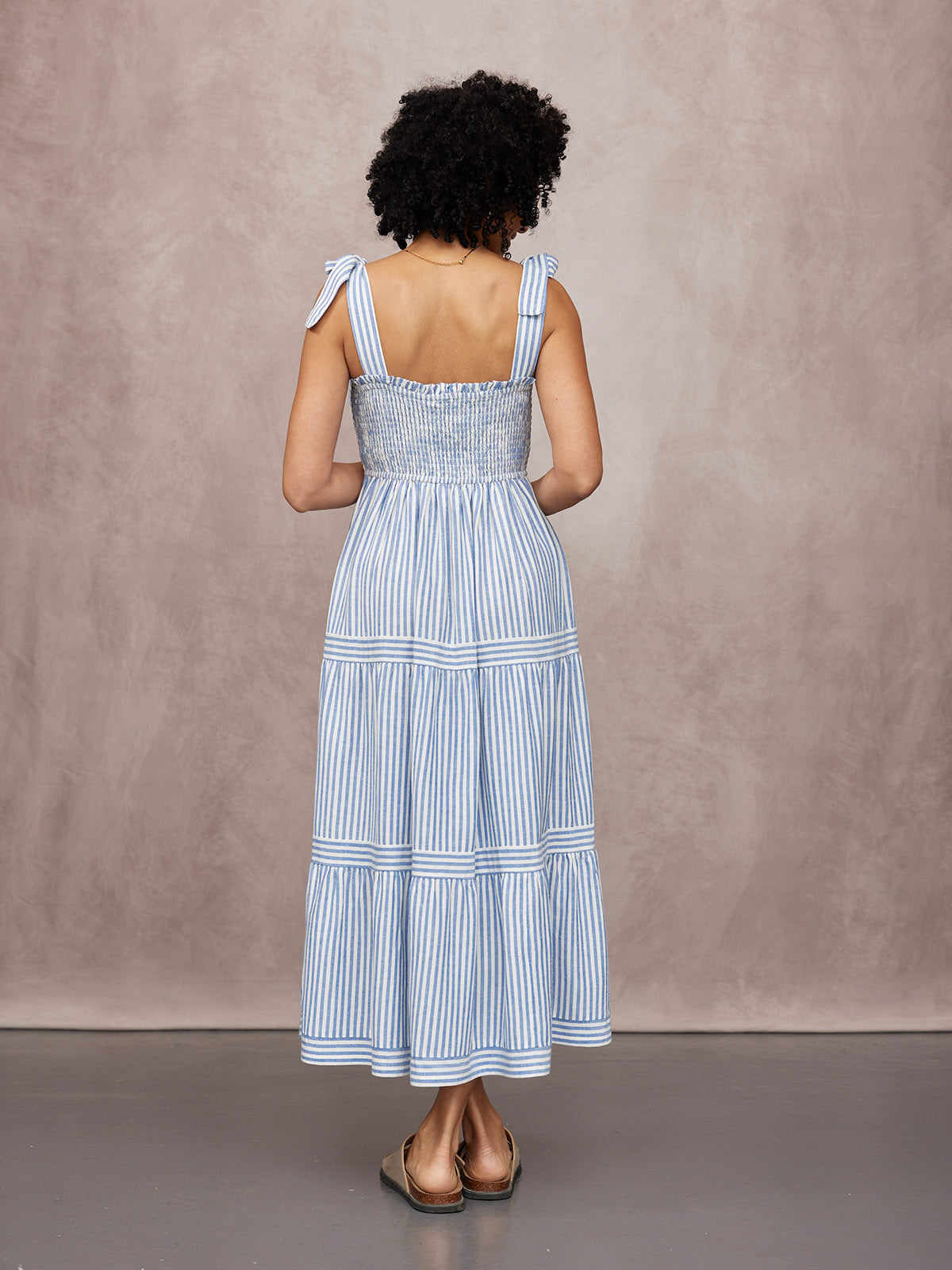 Joan Bow Strap Dress - Blue & White Stripe