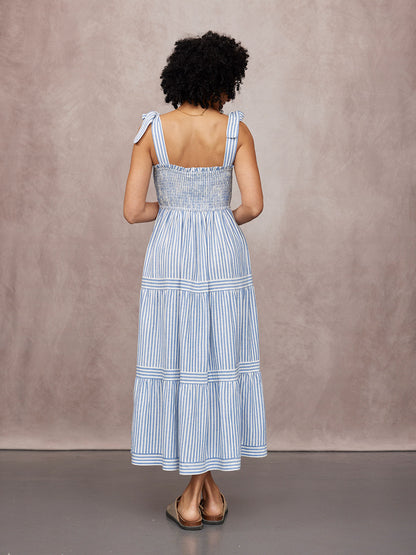 Joan Bow Strap Dress - Blue & White Stripe