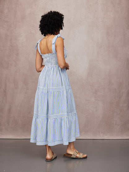 Joan Bow Strap Dress - Blue & White Stripe