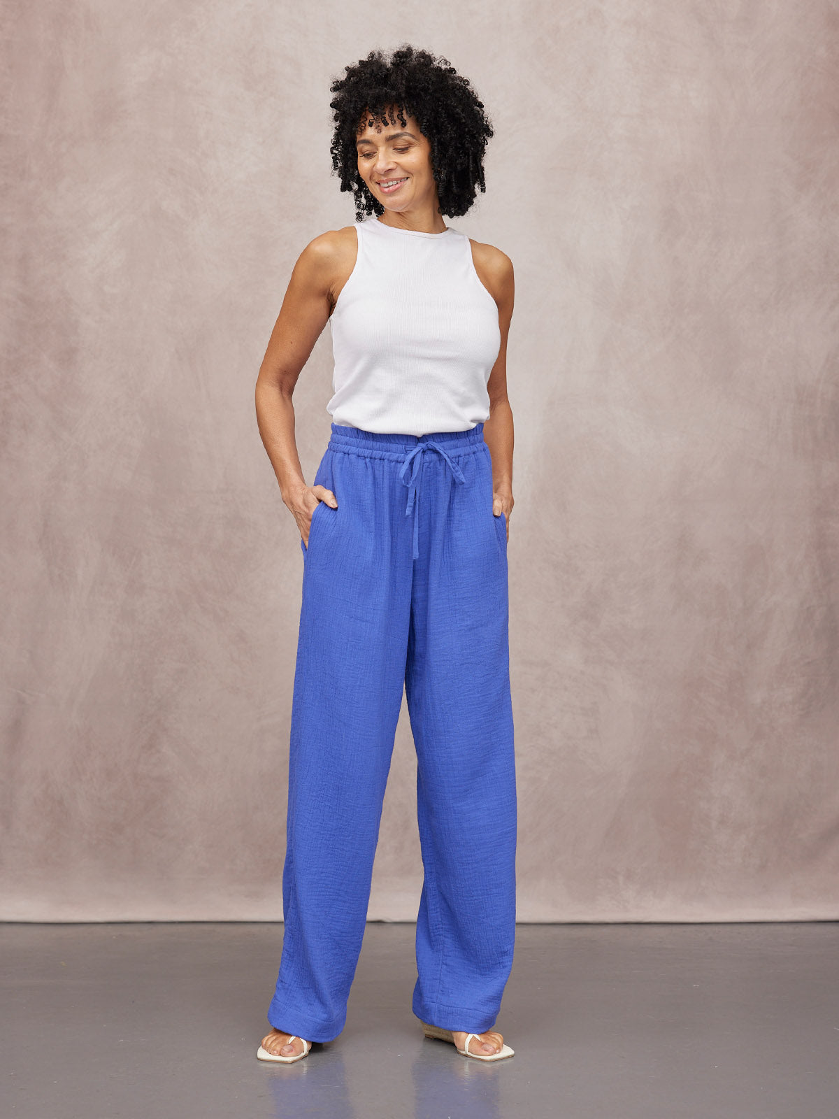 Joy Cotton Crinkle Trouser - Cobalt Blue