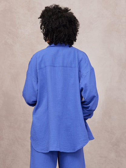 Deborah Oversized Cotton Crinkle Shirt - Cobalt Blue
