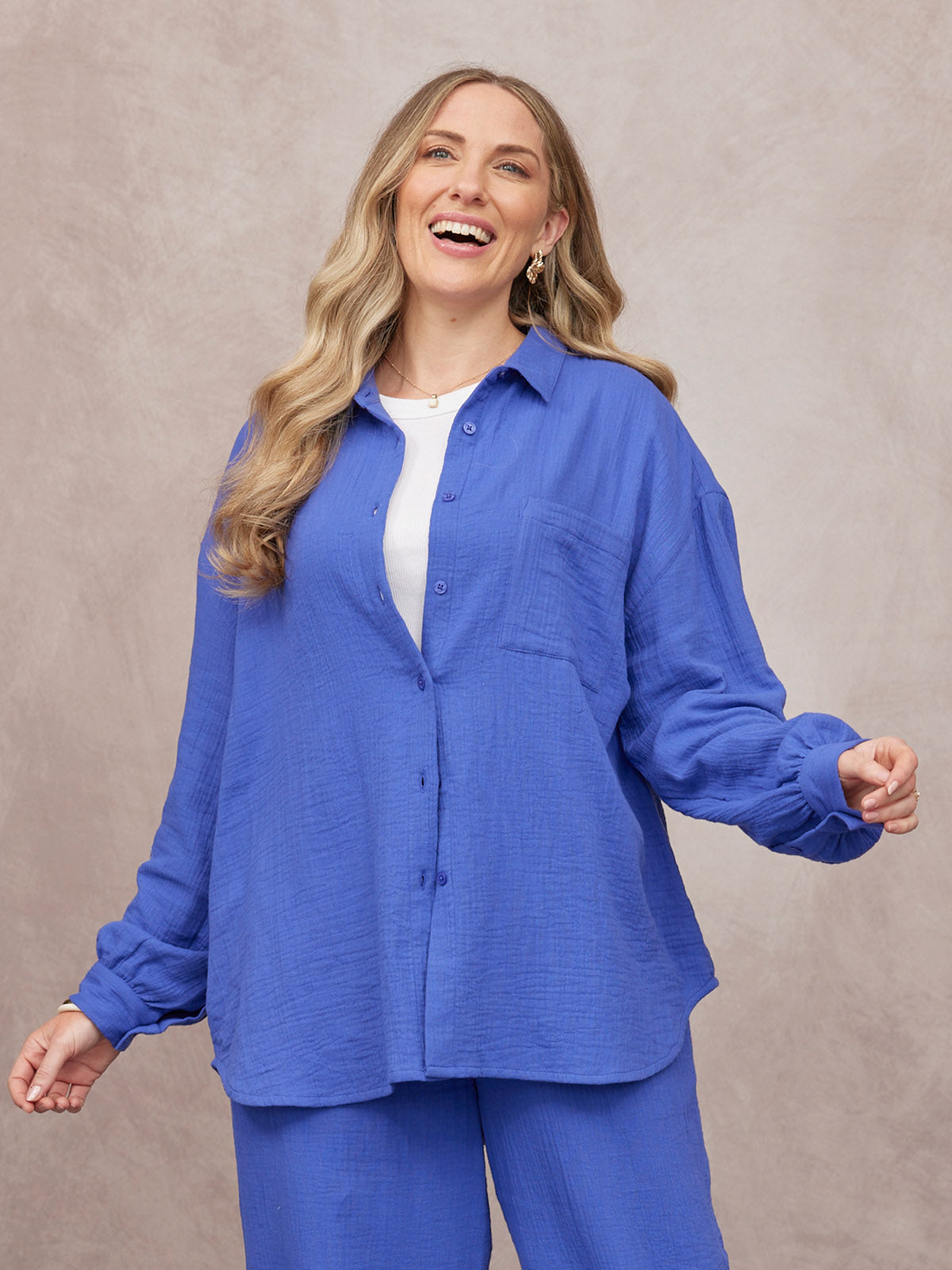 Deborah Oversized Cotton Crinkle Shirt - Cobalt Blue