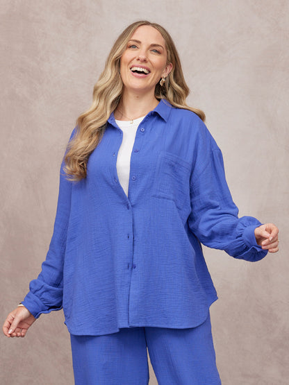 Deborah Oversized Cotton Crinkle Shirt - Cobalt Blue