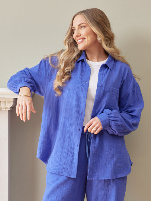 Deborah Oversized Cotton Crinkle Shirt - Cobalt Blue