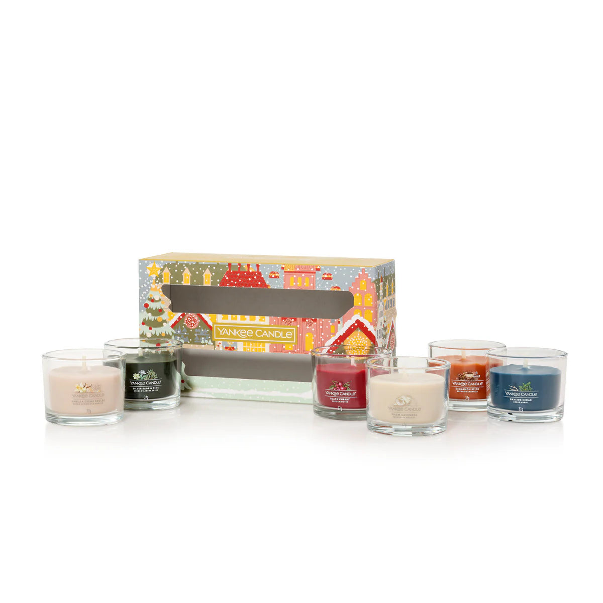 Passport to Holidays Festive Gift Set - 6 Signature Filled Glass Votives - Black November