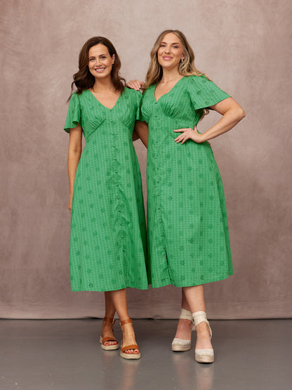 Allegra Broderie Dress - Green