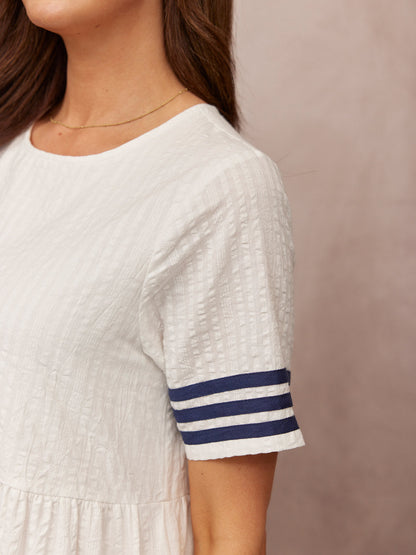 Fiona Tiered Dress - White & Navy