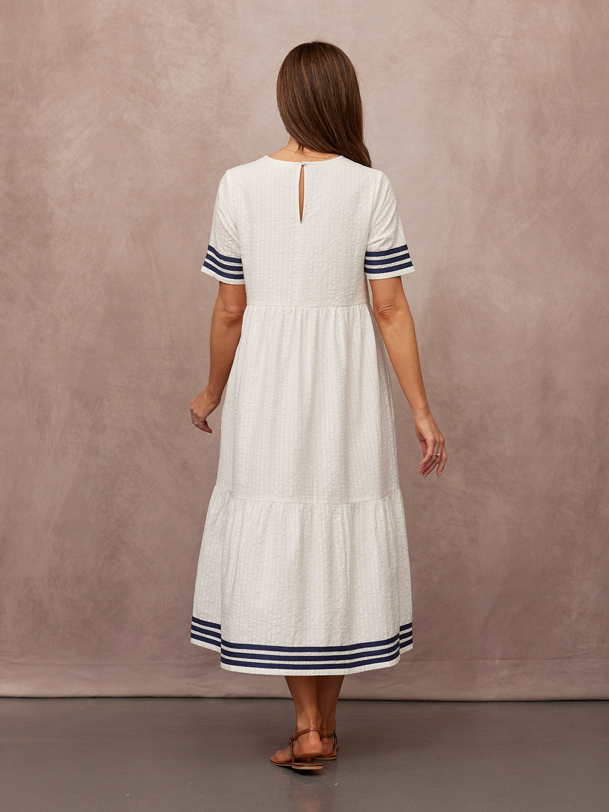 Fiona Tiered Dress - White & Navy