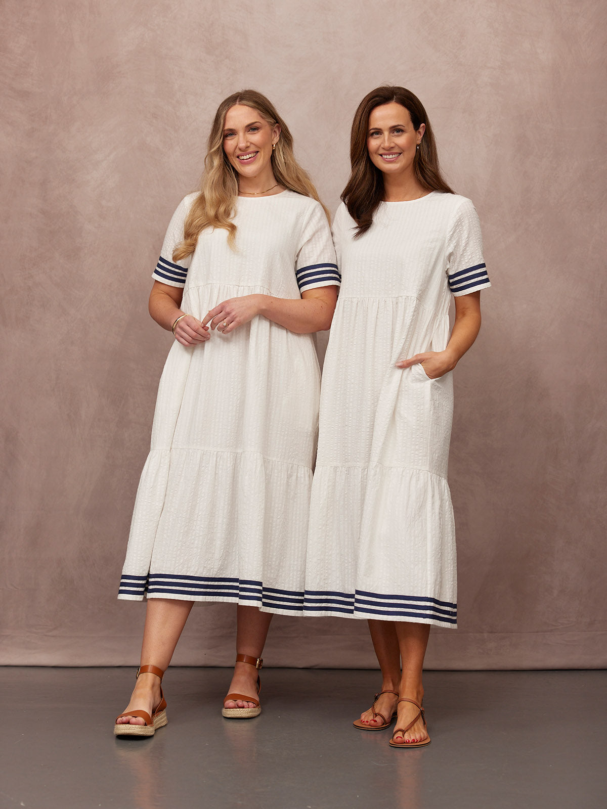 Fiona Tiered Dress - White & Navy