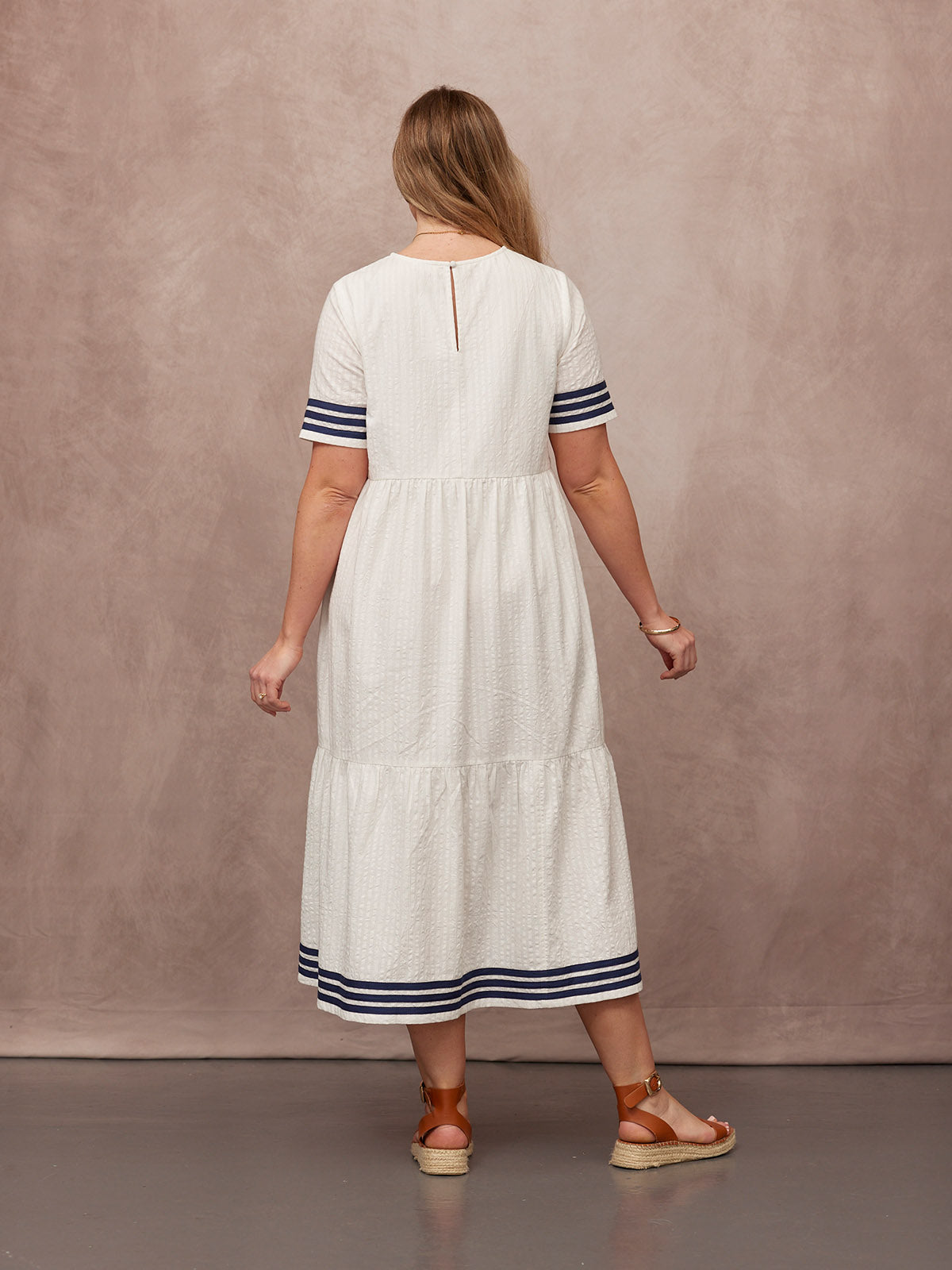 Fiona Tiered Dress - White & Navy