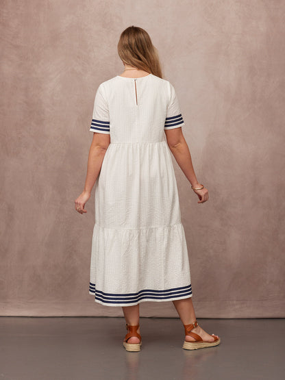 Fiona Tiered Dress - White & Navy
