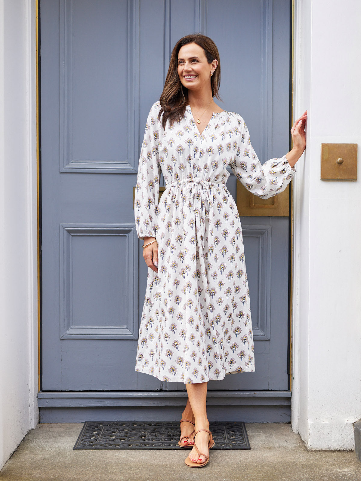 Flora Block Print Dress - Ecru Print