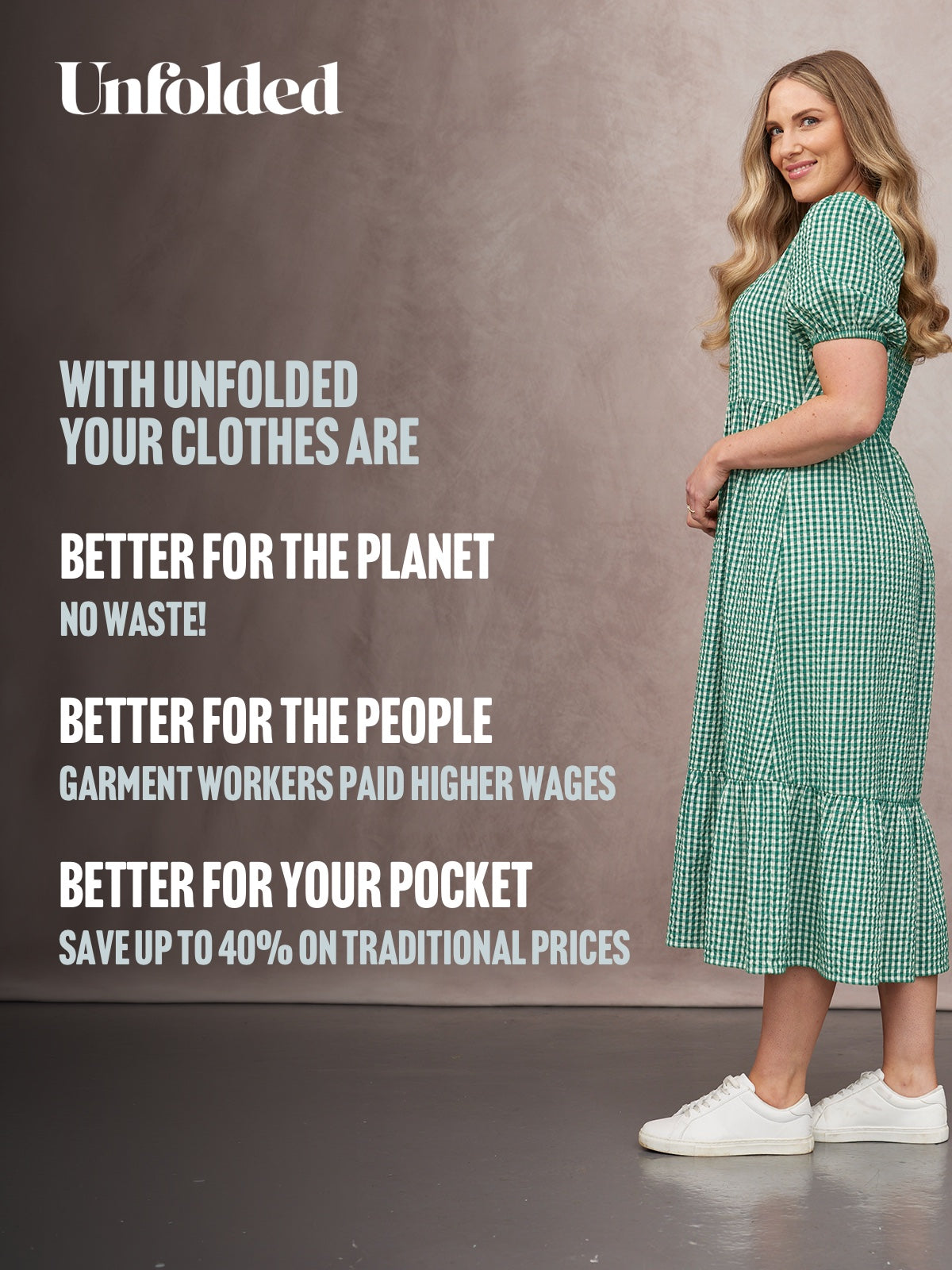 Judy Square Neck Dress - Green Gingham