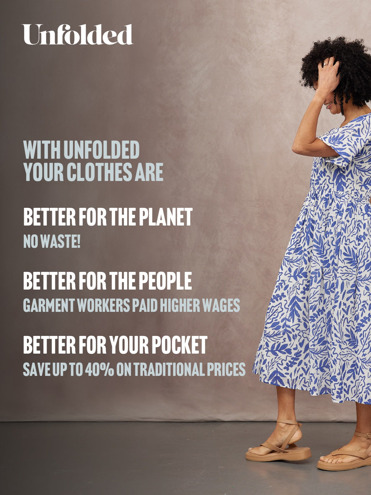Fern Relaxed Dress - Blue & White Leaf Print