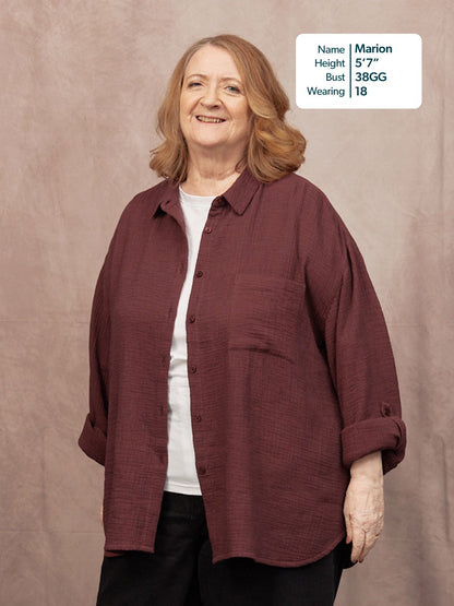 Deborah Oversized Cotton Crinkle Shirt - Brown