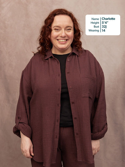 Deborah Oversized Cotton Crinkle Shirt - Brown