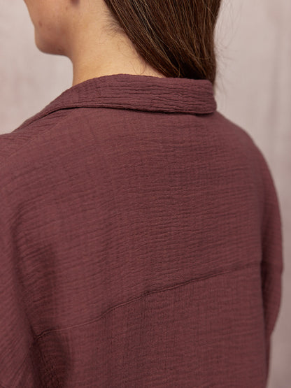 Deborah Oversized Cotton Crinkle Shirt - Brown