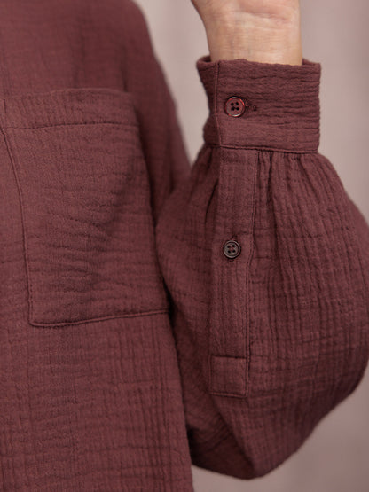 Deborah Oversized Cotton Crinkle Shirt - Brown