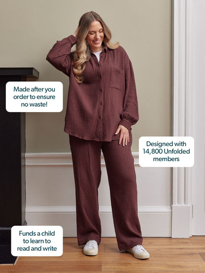 Deborah Oversized Cotton Crinkle Shirt - Brown