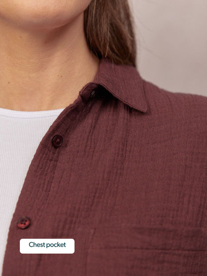 Deborah Oversized Cotton Crinkle Shirt - Brown