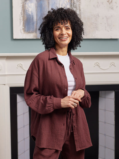 Deborah Oversized Cotton Crinkle Shirt - Brown