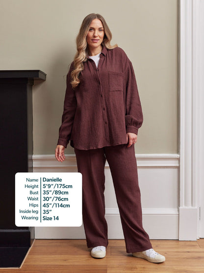 Deborah Oversized Cotton Crinkle Shirt - Brown