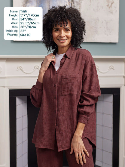 Deborah Oversized Cotton Crinkle Shirt - Brown