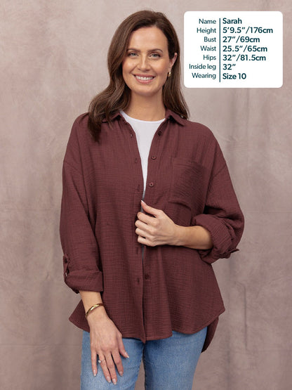 Deborah Oversized Cotton Crinkle Shirt - Brown
