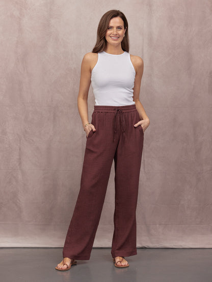 Joy Cotton Crinkle Trouser - Brown