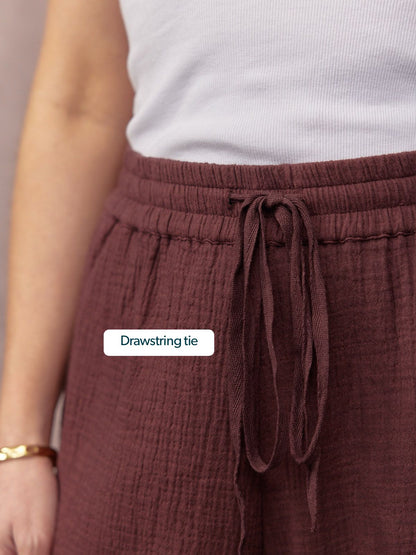 Joy Cotton Crinkle Trouser - Brown