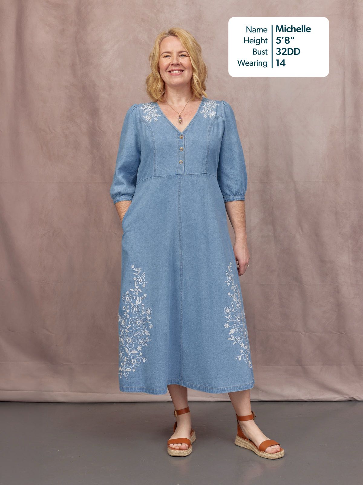 Lisa Embroidered Denim Dress - Light Wash Denim