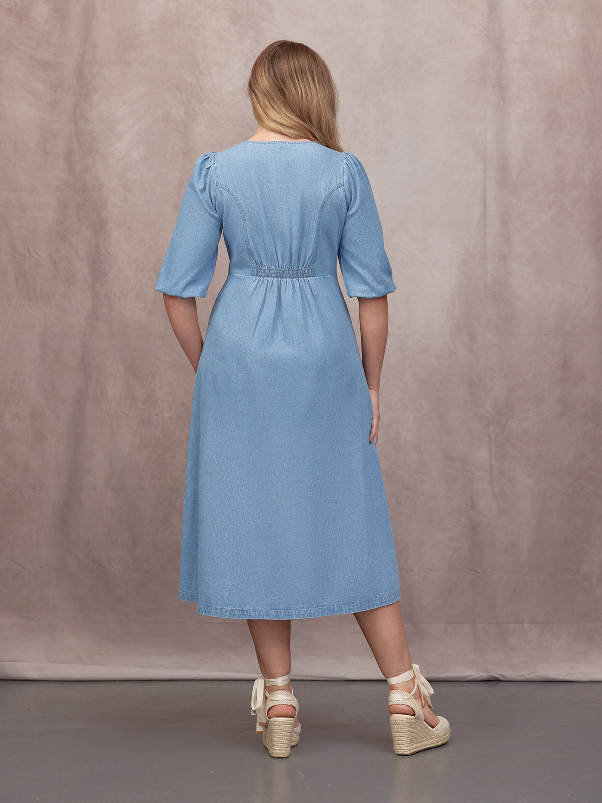 Lisa Embroidered Denim Dress - Light Wash Denim