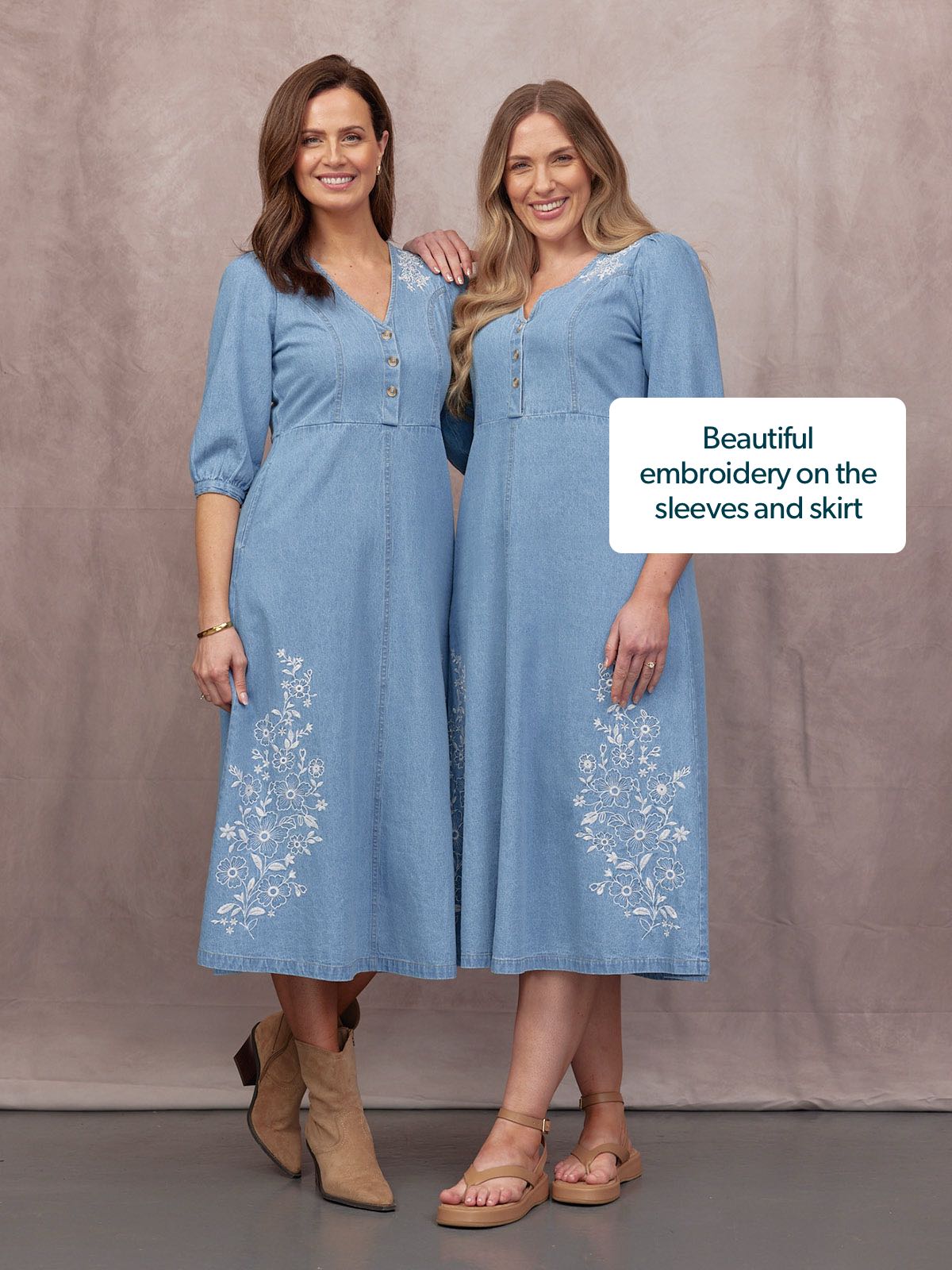Lisa Embroidered Denim Dress - Light Wash Denim