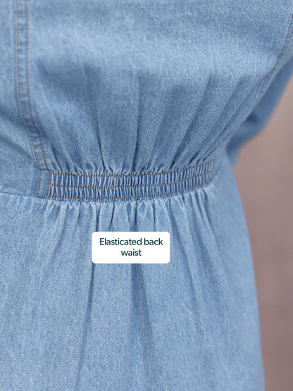 Lisa Embroidered Denim Dress - Light Wash Denim