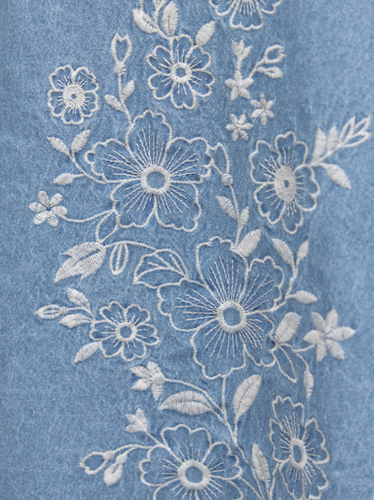Lisa Embroidered Denim Dress - Light Wash Denim