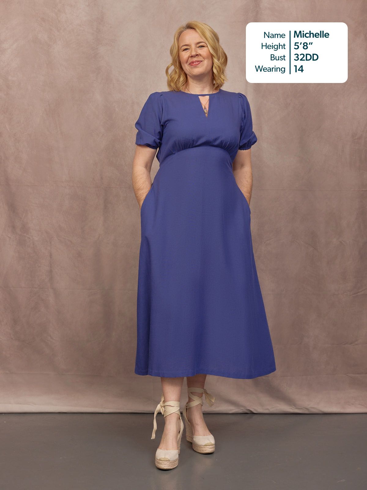 Lydia Bar Neckline Short Sleeve Dress - Blue