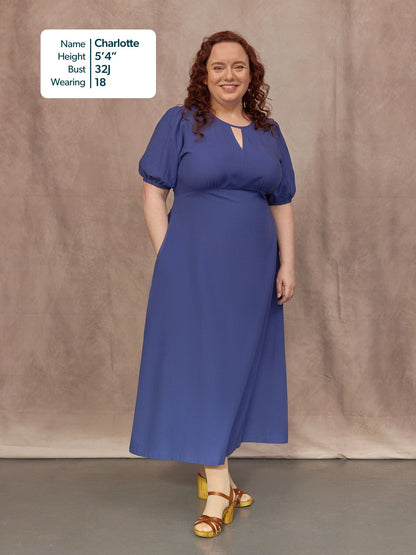 Lydia Bar Neckline Short Sleeve Dress - Blue