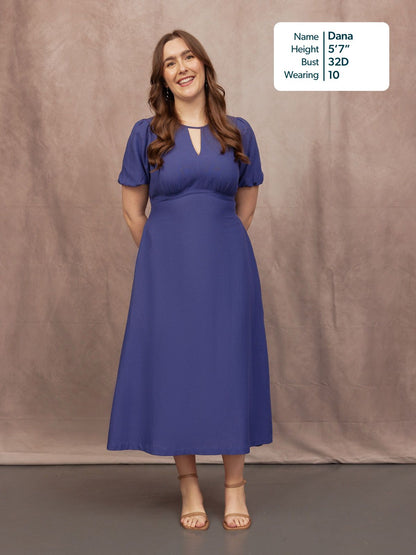 Lydia Bar Neckline Short Sleeve Dress - Blue