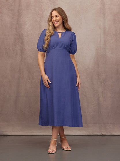 Lydia Bar Neckline Short Sleeve Dress - Blue