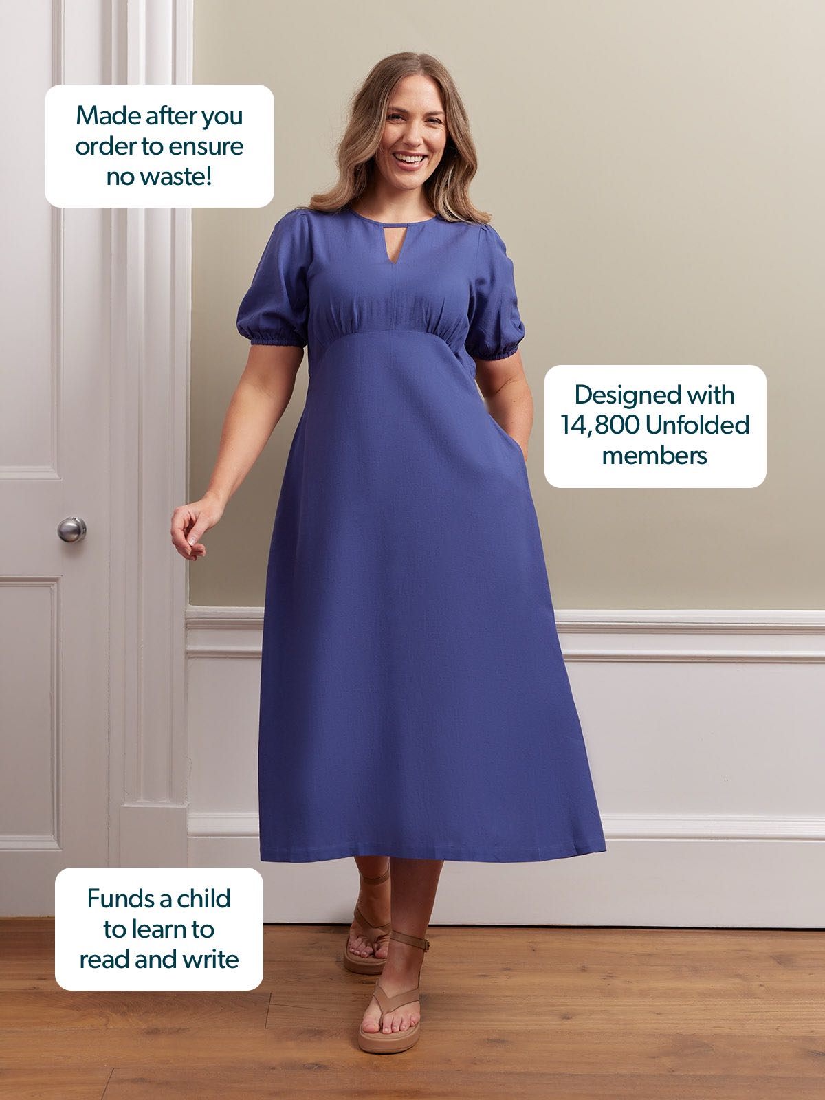 Lydia Bar Neckline Short Sleeve Dress - Blue